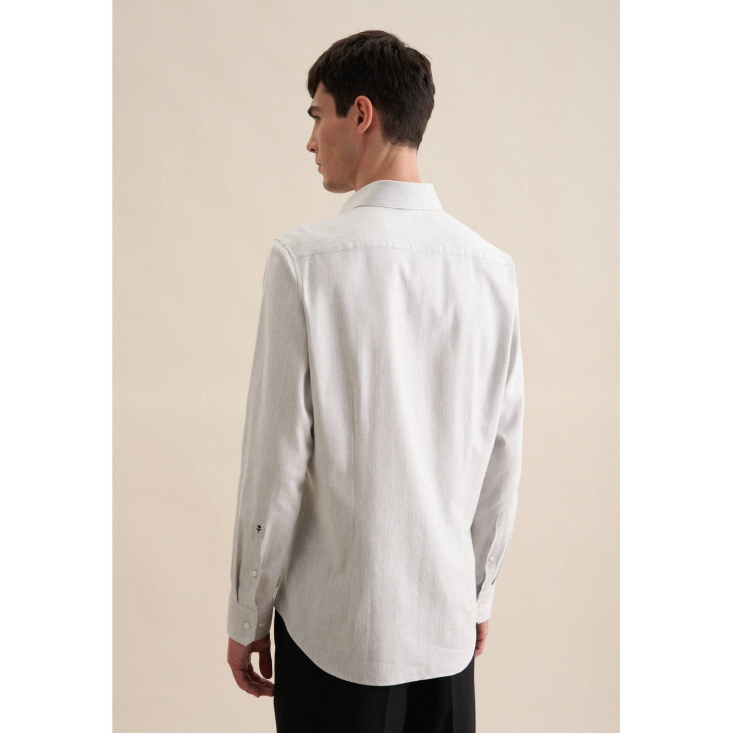 Seidensticker slim fit overhemd met visgraat textuur lichtgrijs