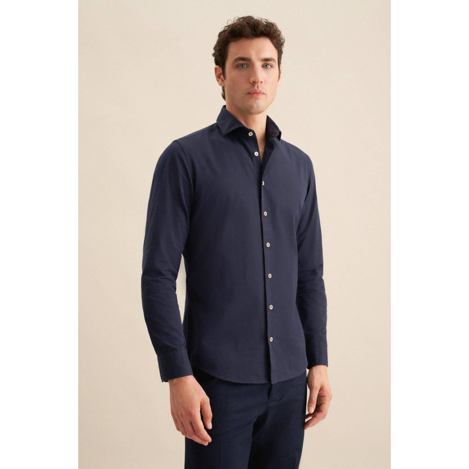 Seidensticker slim fit overhemd donkerblauw