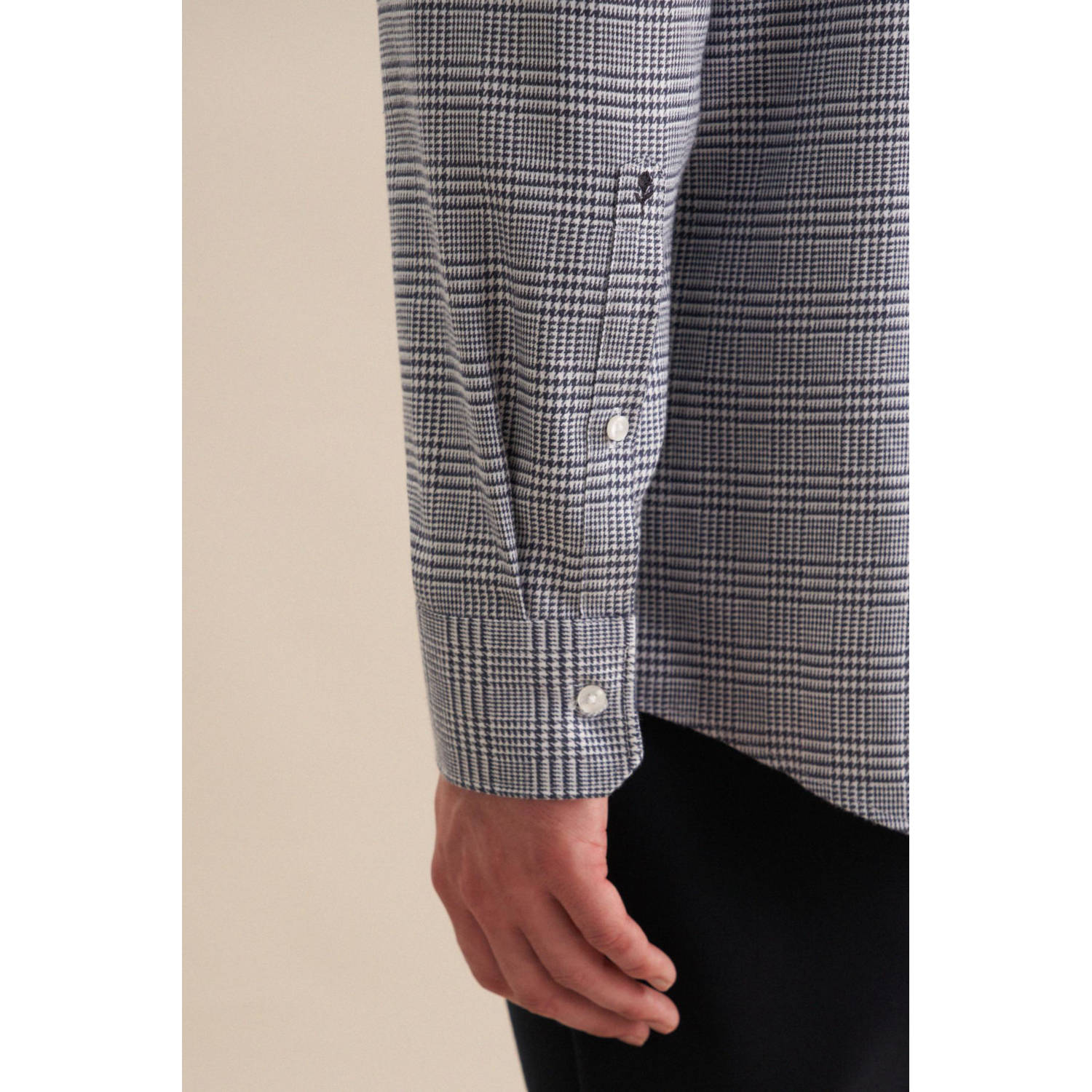 Seidensticker geruit flanellen overhemd donkerblauw