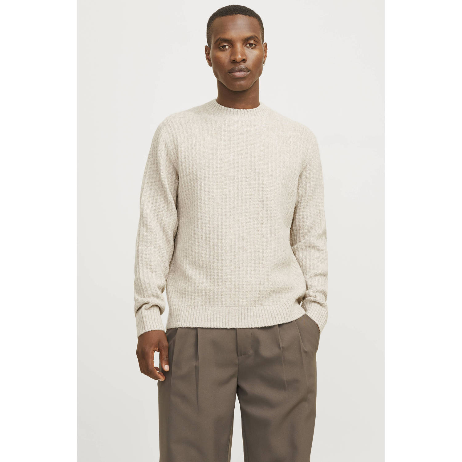JACK & JONES PREMIUM trui ecru grof gebreid