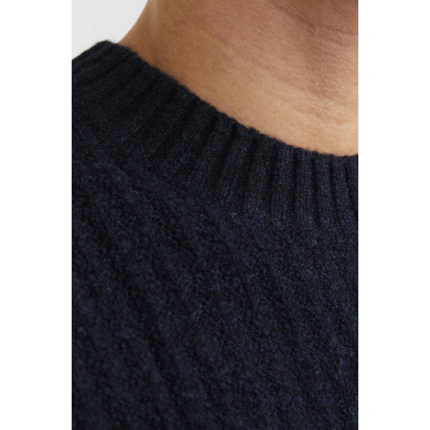 JACK & JONES PREMIUM trui donkerblauw grof gebreid