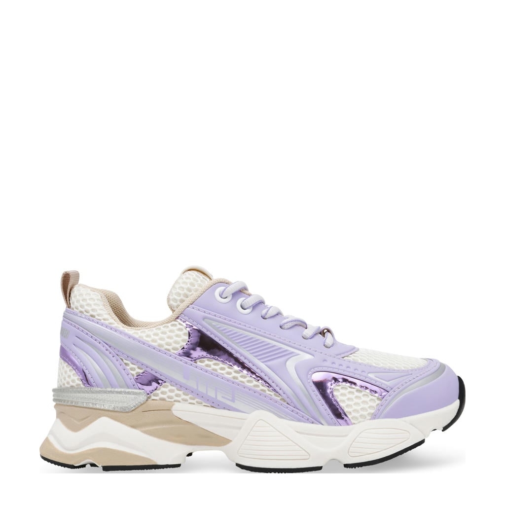 Wit en lavendelkleurige dames Steve Madden Speedster chunky sneakers van textiel en imitatieleer