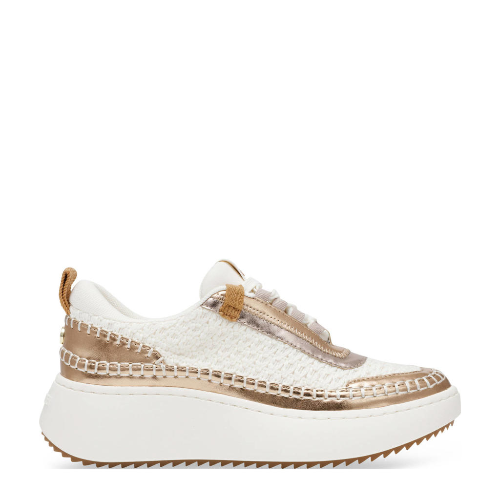 Wit en gouden dames Steve Madden Doubletake leren sneakers met plateauzool en veters