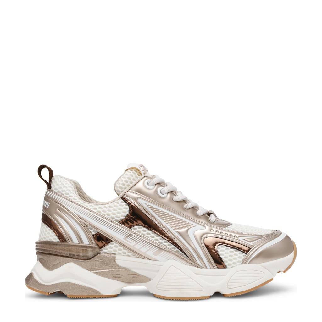 Zilver, goud en cremekleurige dames Steve Madden Speedster chunky sneakers van textiel en imitatieleer