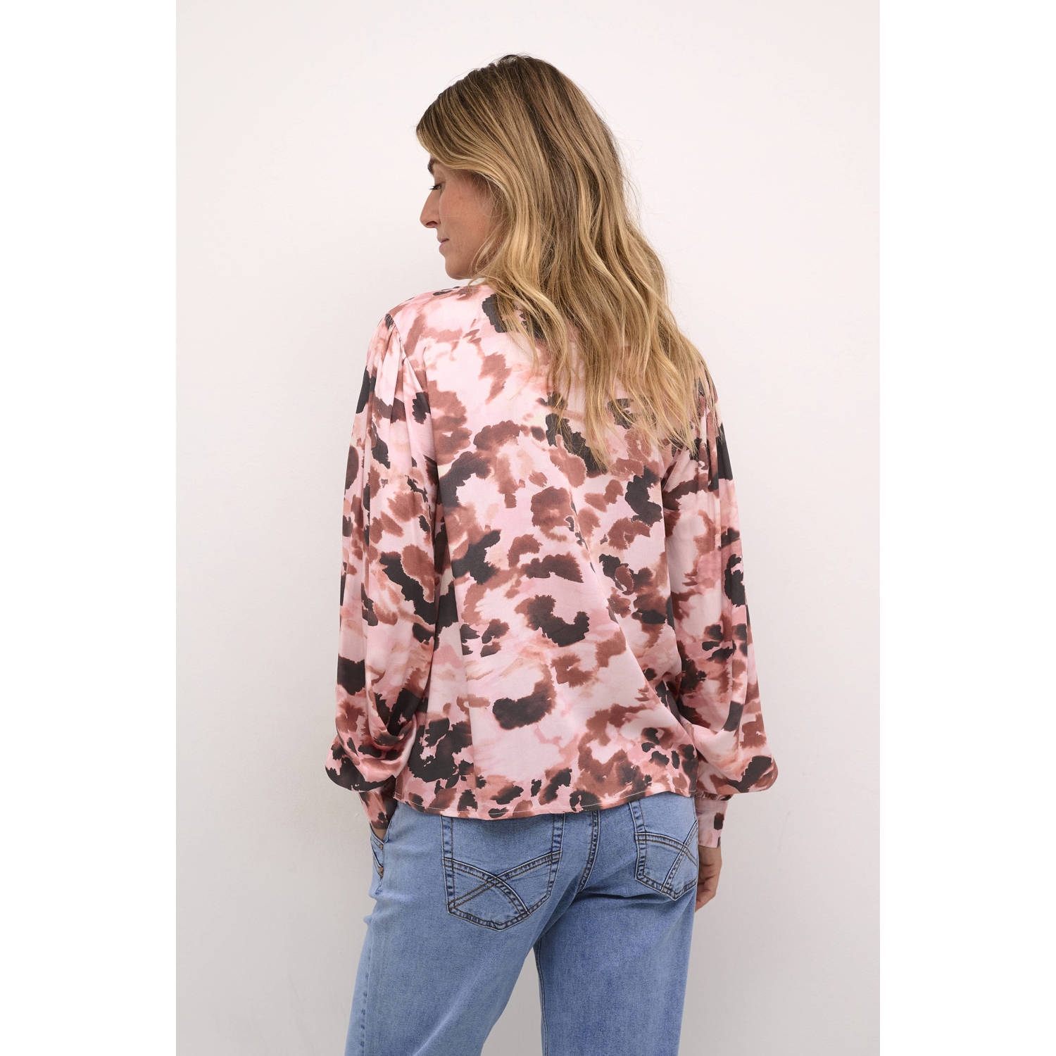 Cream top CRElena met all over print roze rood