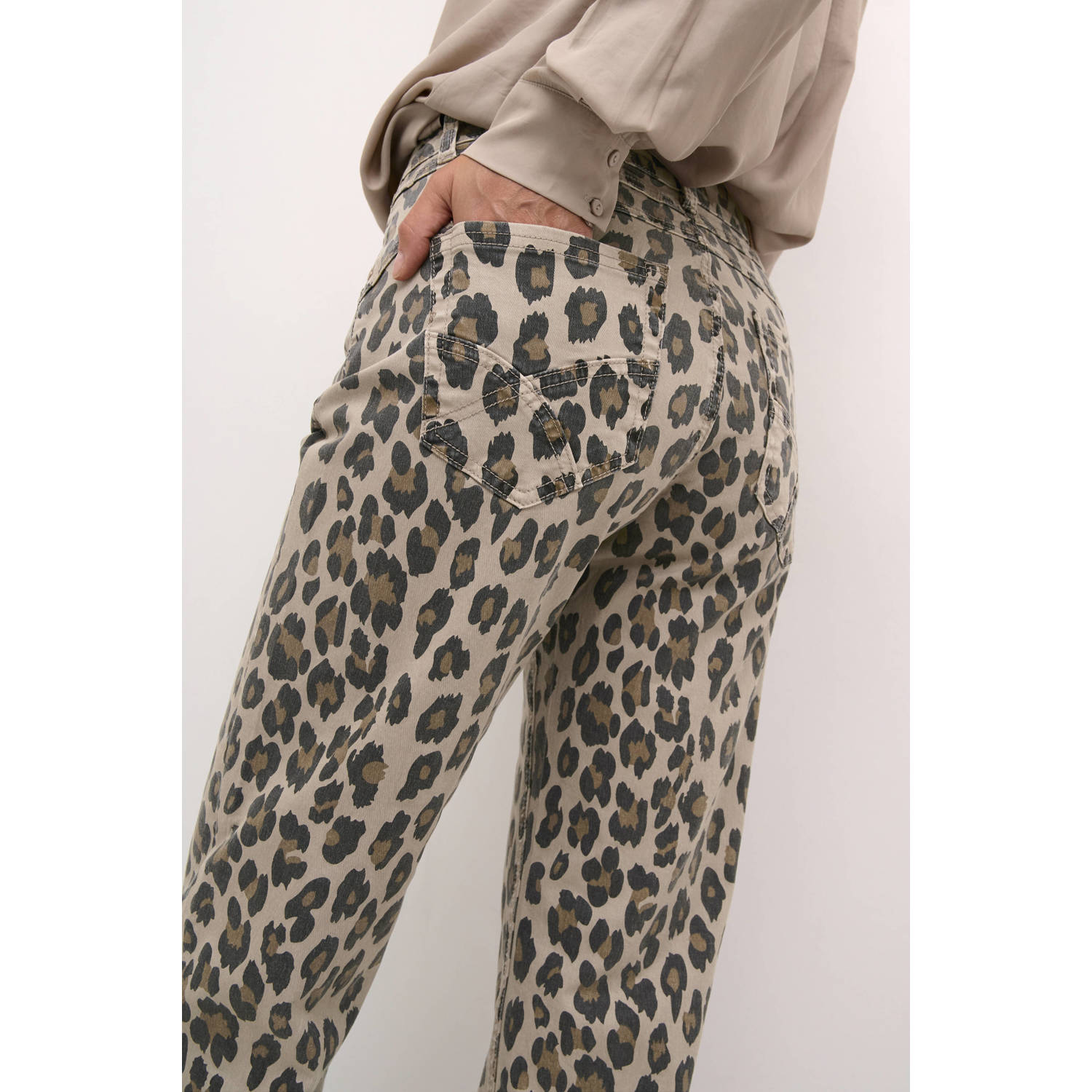 Cream regular jeans CRLeona met panterprint bruin zand