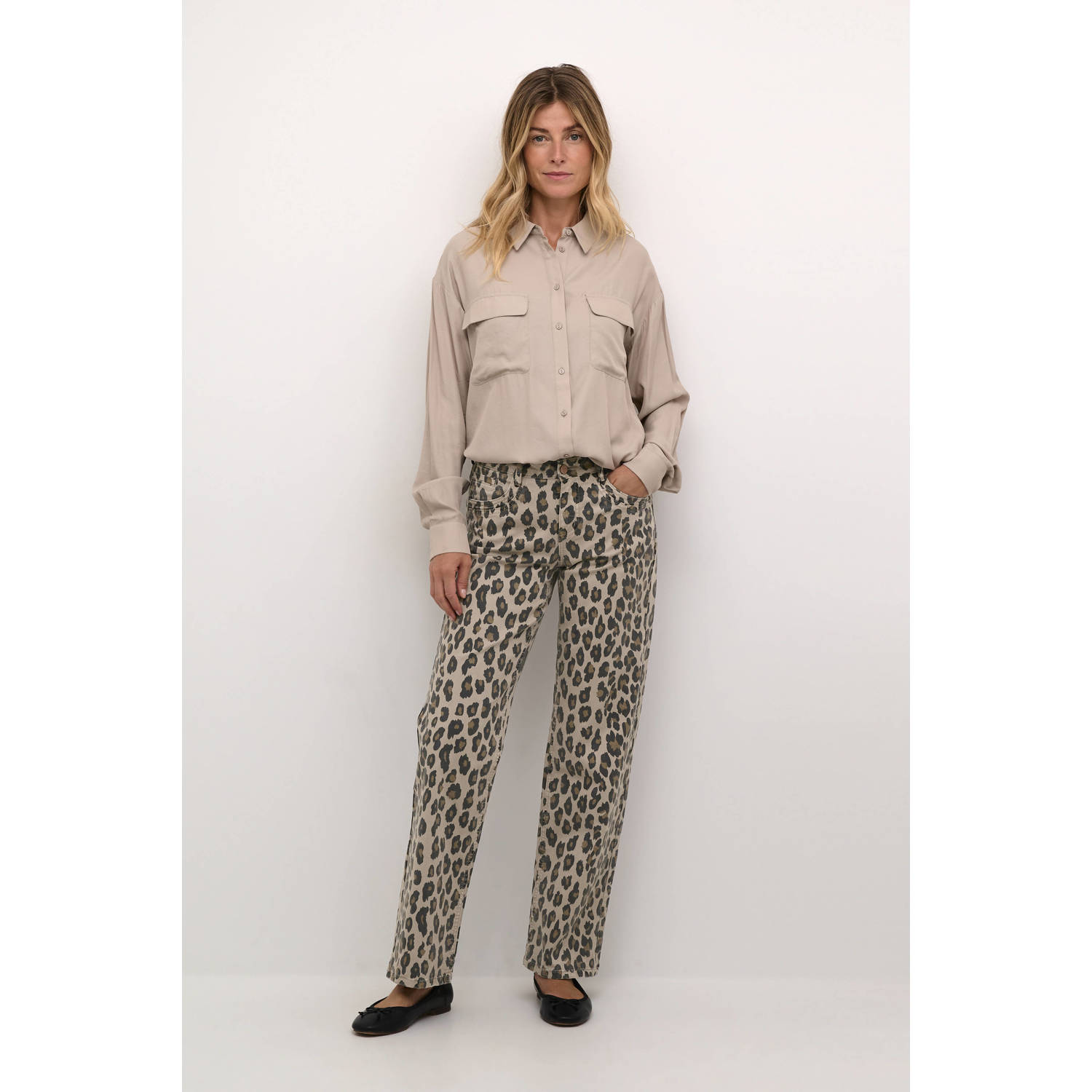 Cream regular jeans CRLeona met panterprint bruin zand