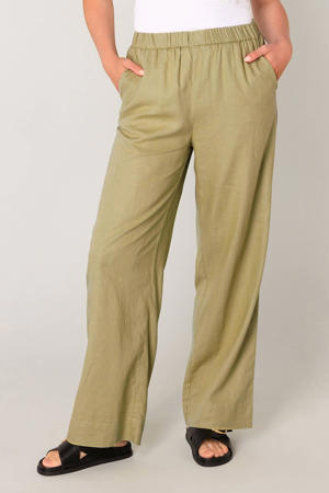 wide leg regular waist casual broek groen