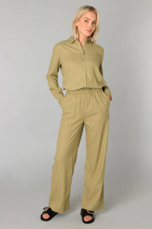 wide leg regular waist casual broek groen