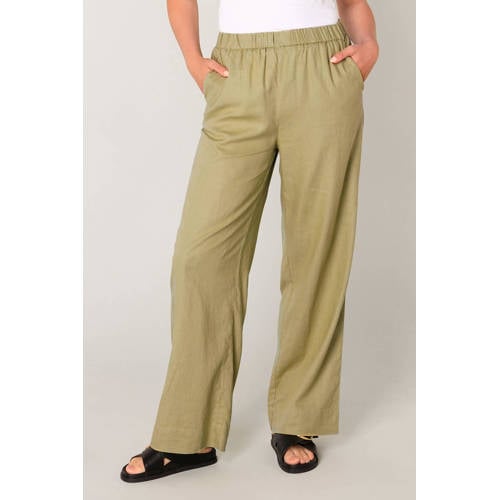 Base Level wide leg regular waist casual broek groen afbeelding