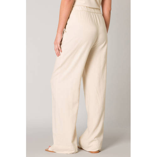 Base Level wide leg regular waist casual broek ecru afbeelding