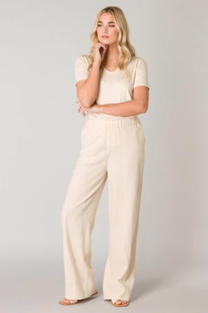 wide leg regular waist casual broek ecru