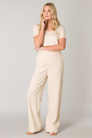 wide leg regular waist casual broek ecru