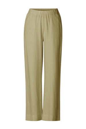 regular high waist casual broek met linnen groen