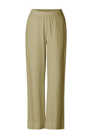 regular high waist casual broek met linnen groen