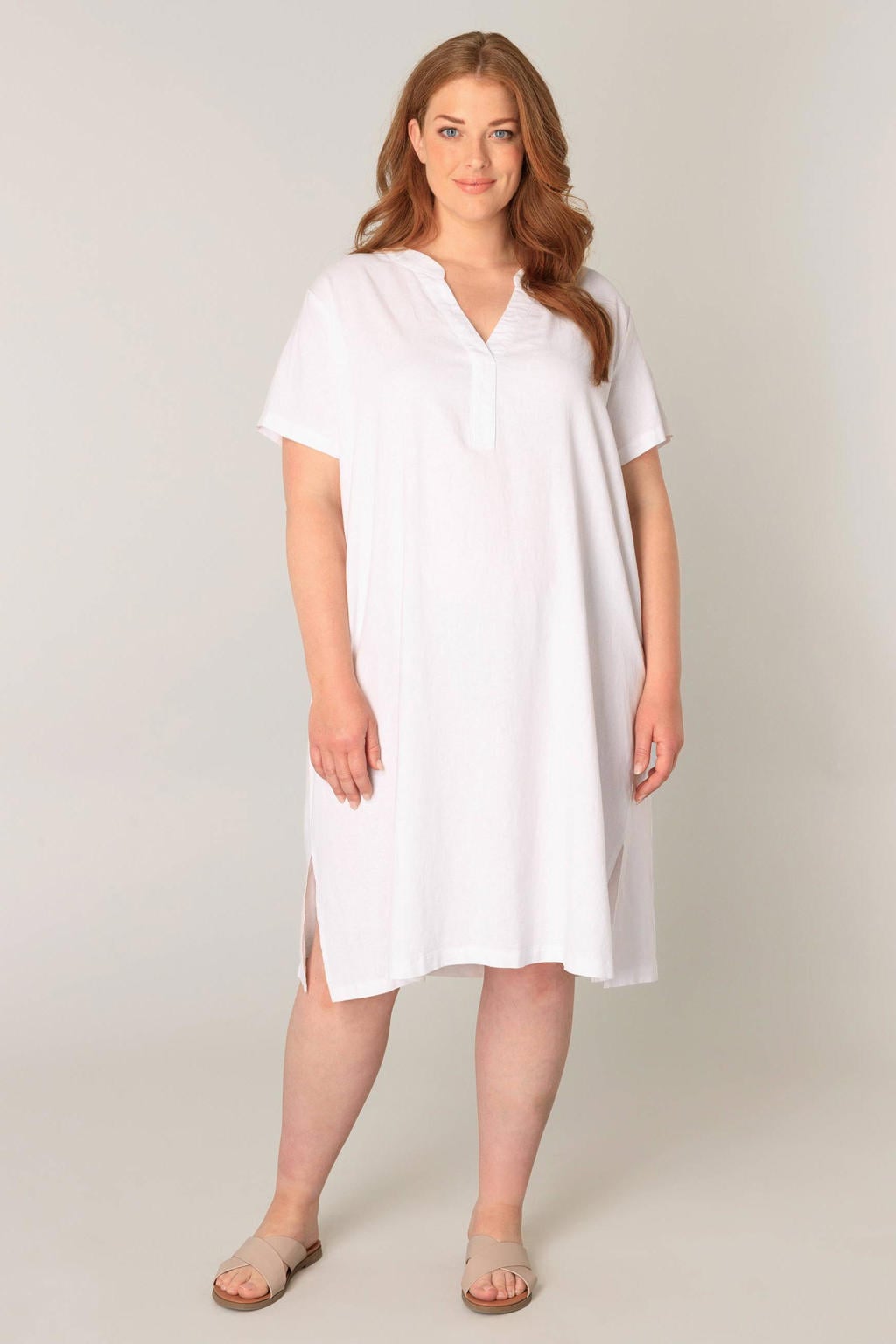 Base Level Curvy jurk met linnen ecru