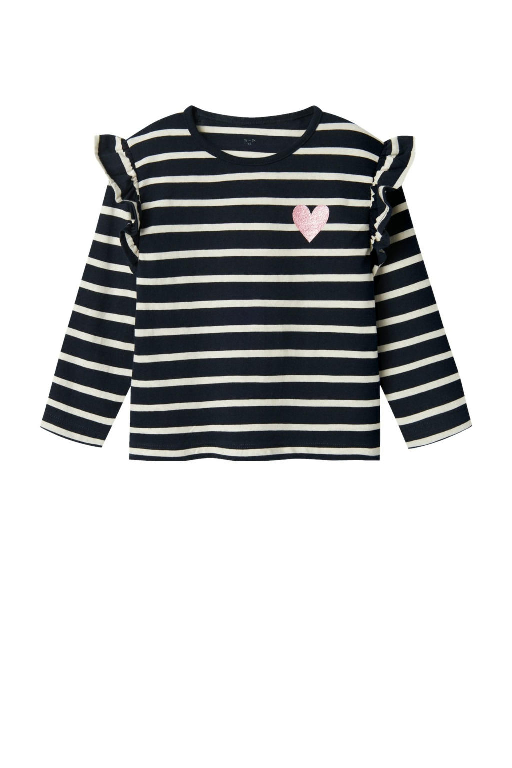 Donkerblauwe meisjes NAME IT MINI longsleeve van katoen met strepenprint, lange mouwen, ronde hals en glitters
