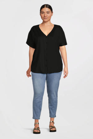 blouse met kapmouwen zwart