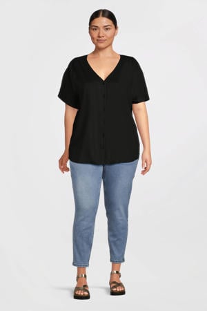 blouse met kapmouwen zwart