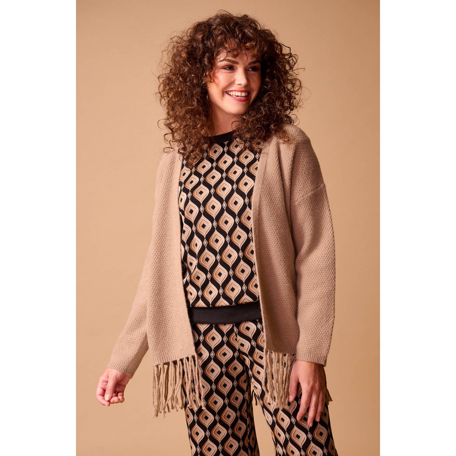 ILOSA vest met franjes bruin