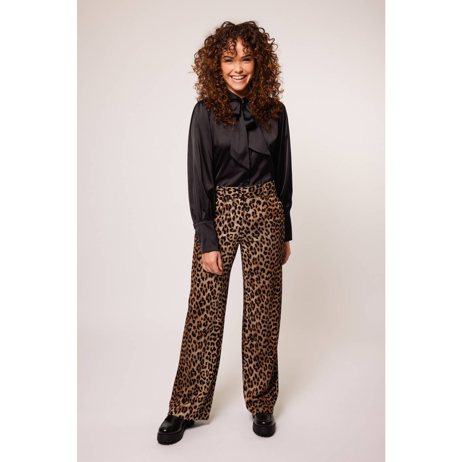 ILOSA wide leg pantalon met panterprint