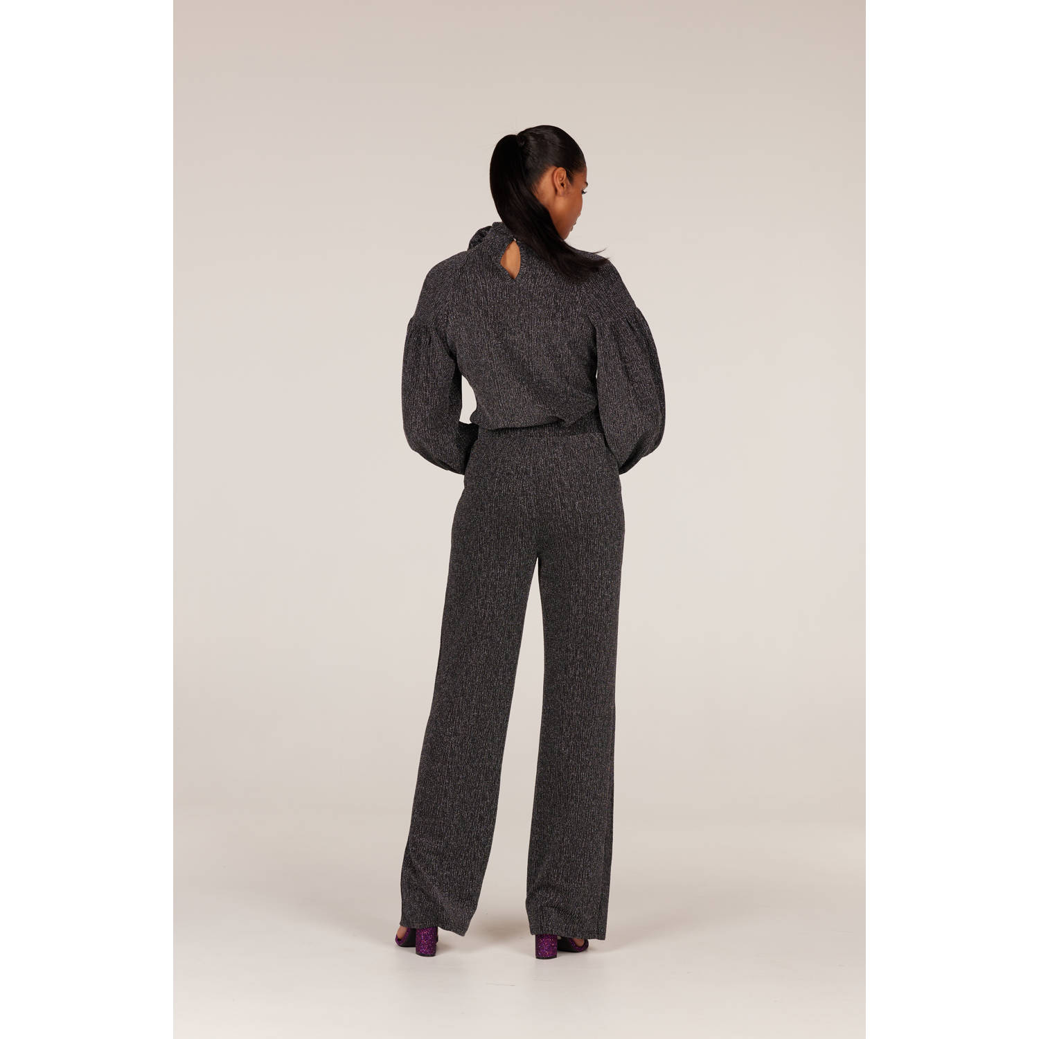 JANSEN Amsterdam wide leg broek glitters zwart zilver