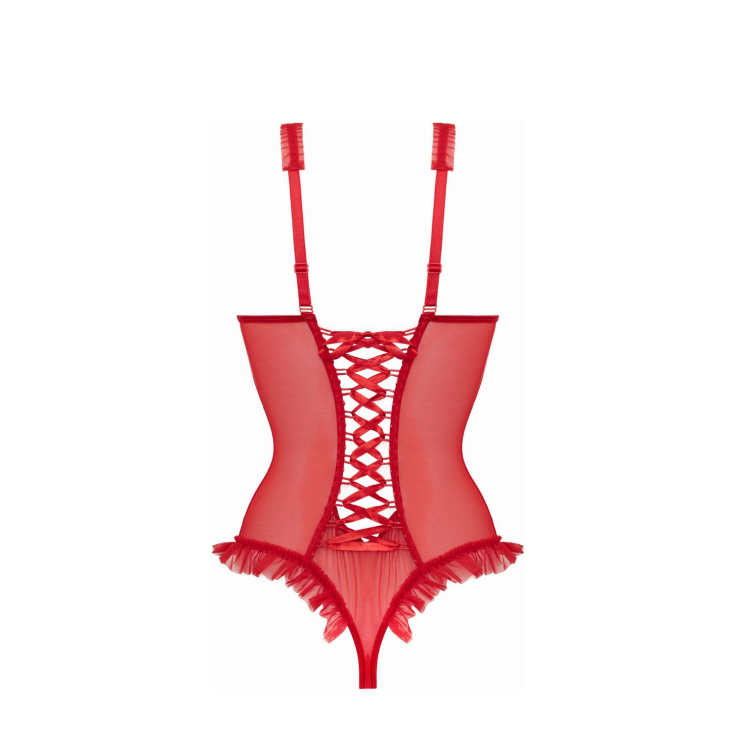 Christine le Duc wetlook stringbody Mistique met strikjes rood