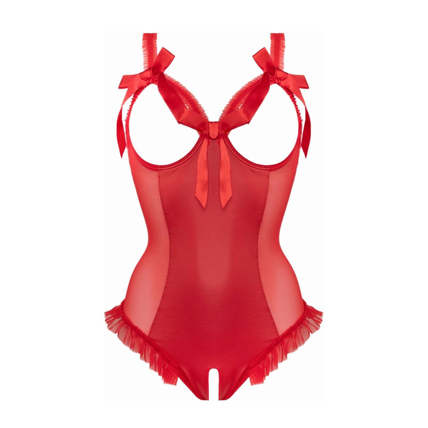 Christine le Duc wetlook stringbody Mistique met strikjes rood