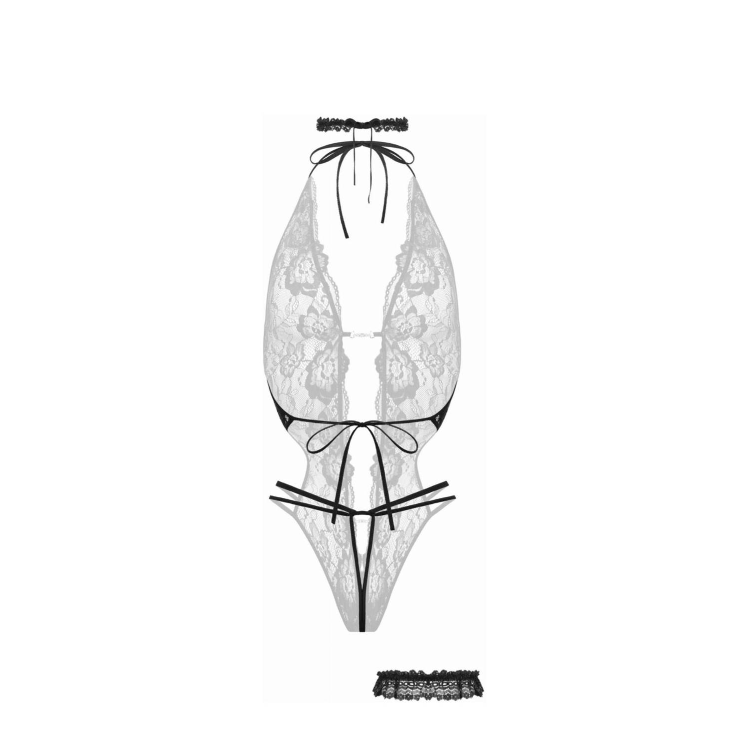 Christine le Duc kanten stringbody Renee met open kruis zwart