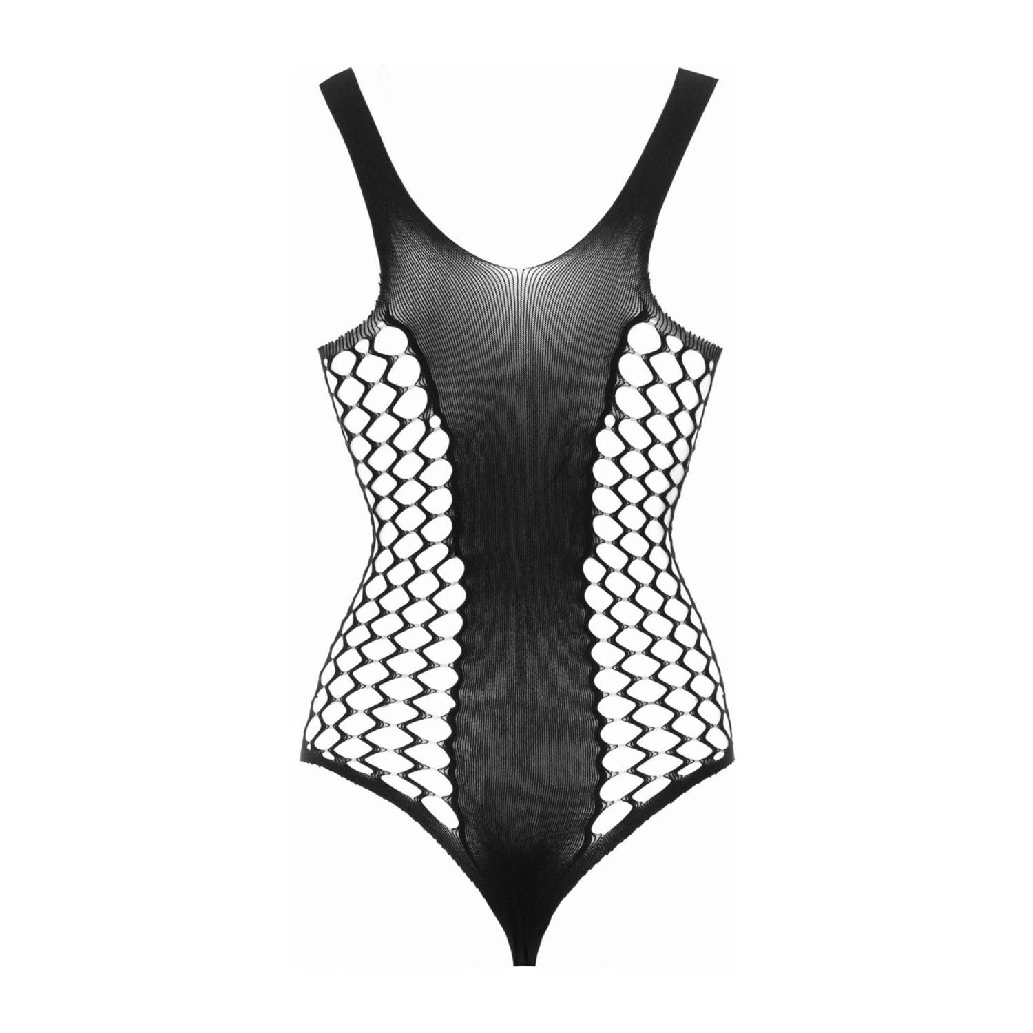 Christine le Duc fishnet stringbody Jezzy met open cups zwart