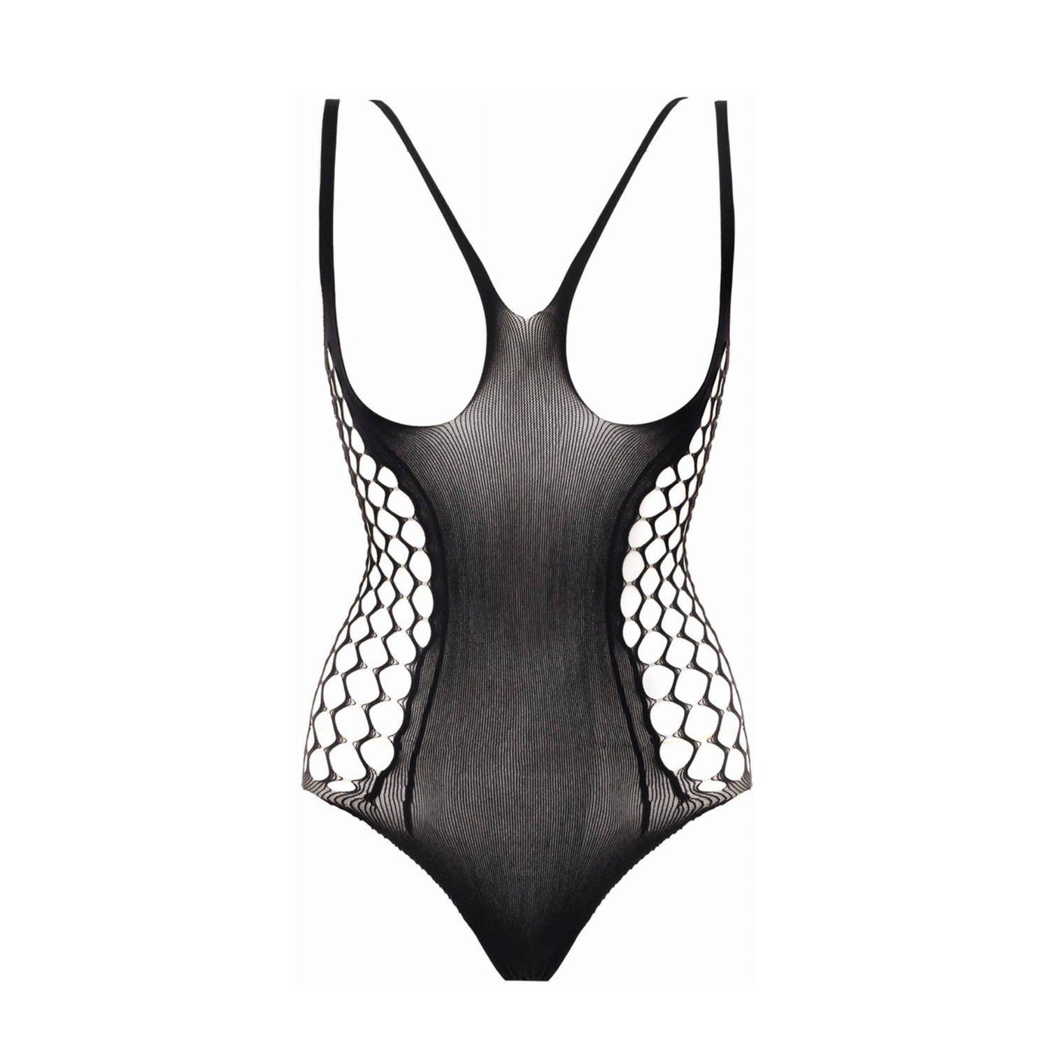 Christine le Duc fishnet stringbody Jezzy met open cups zwart