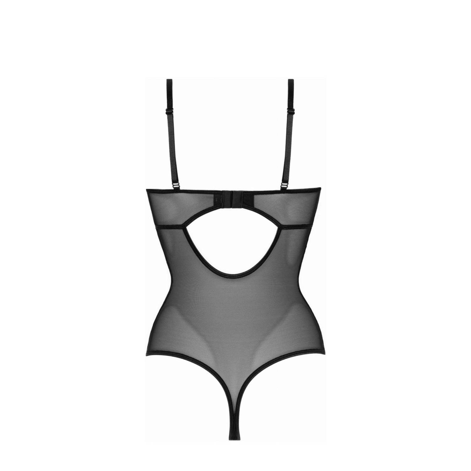Christine le Duc stringbody Vesper met beugel en open cups zwart