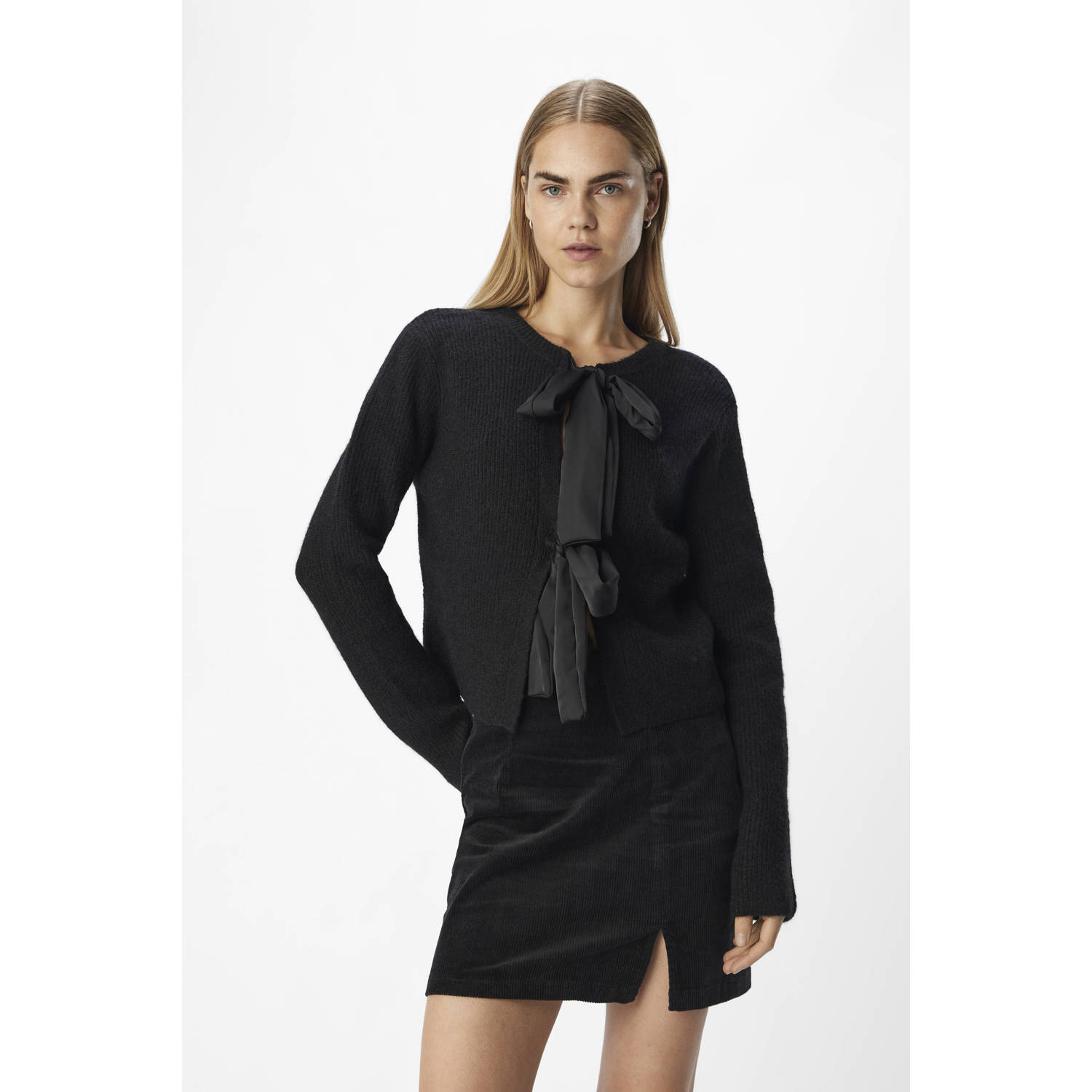 OBJECT Dames Truien & Vesten Objparvi Sateen Bow Knit Cardigan Zwart