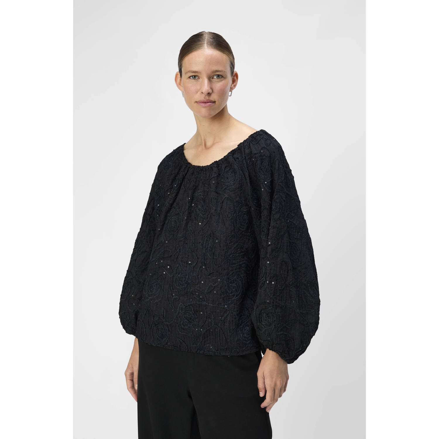 OBJECT top met ingebreid patroon zwart