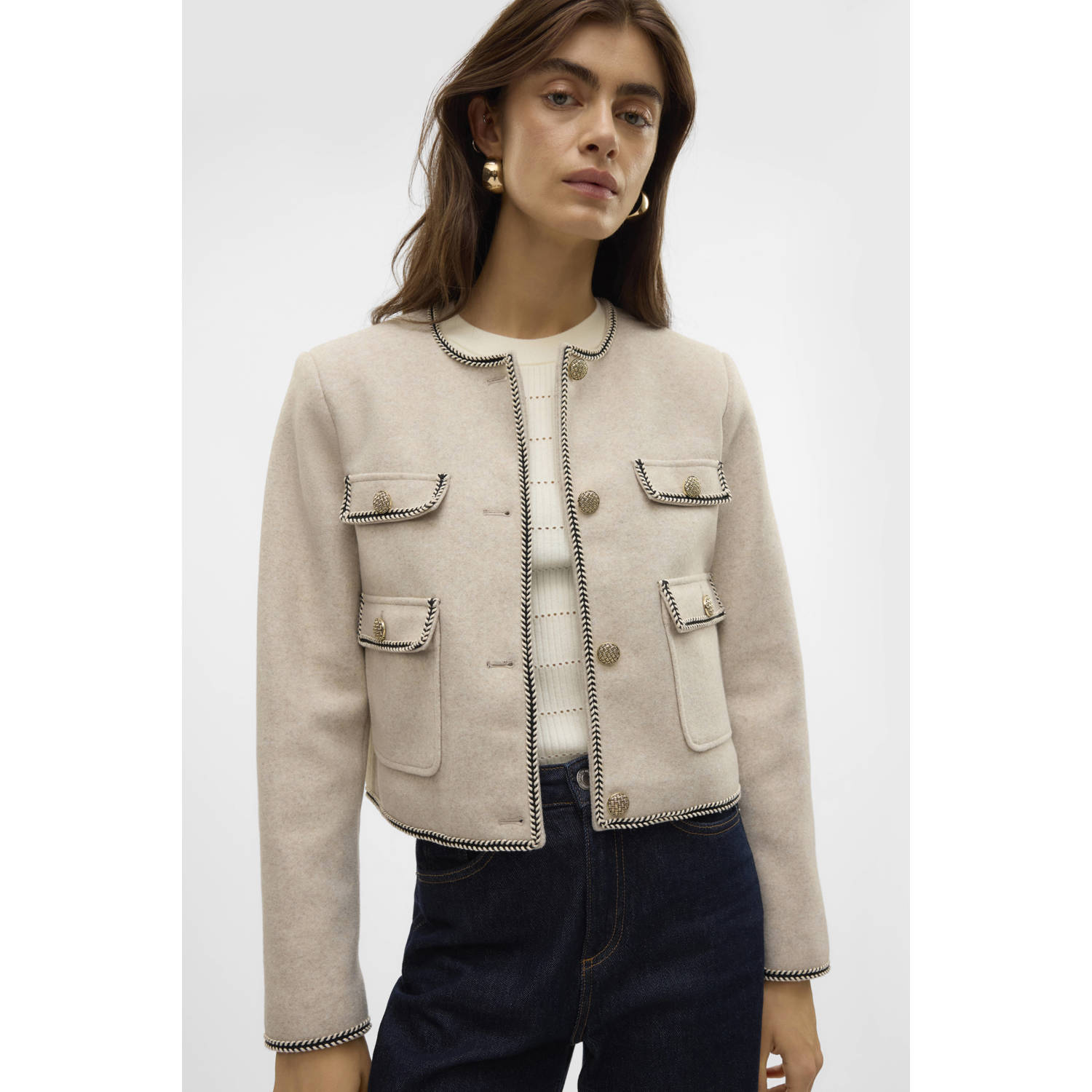 VERO MODA jasje VMFORTUNEBAND met contrastbies crème zwart