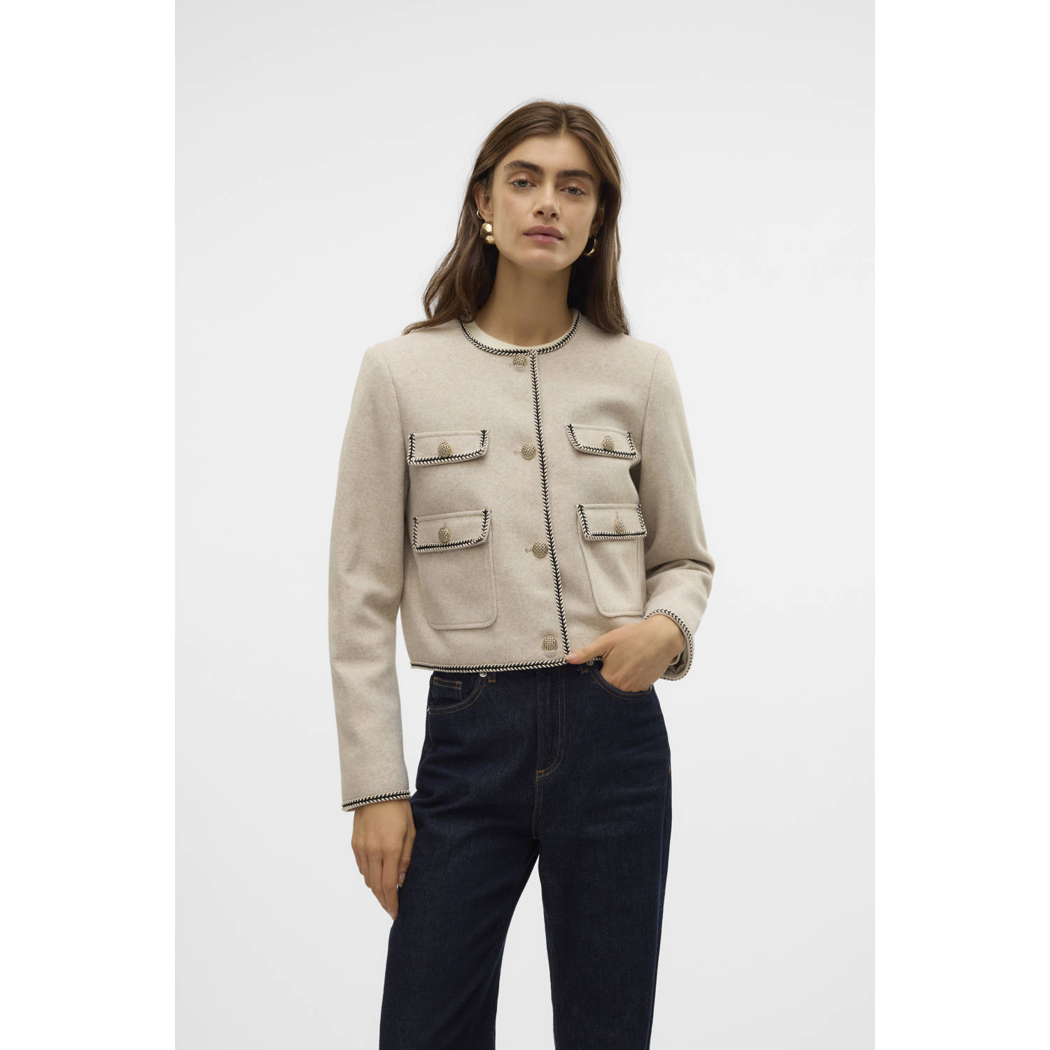 VERO MODA jasje VMFORTUNEBAND met contrastbies crème zwart