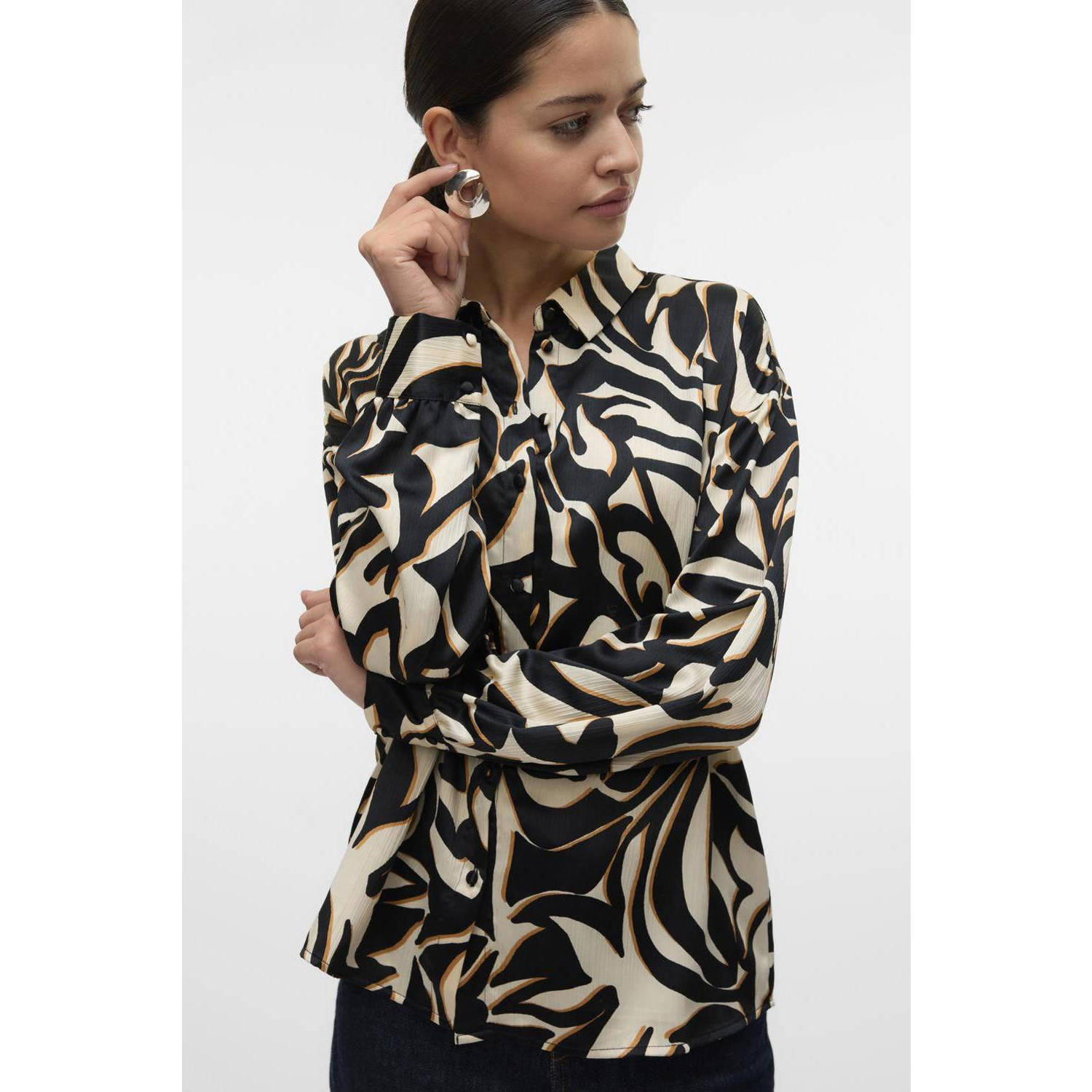 VERO MODA blouse VMVEGA met all over print zwart crème
