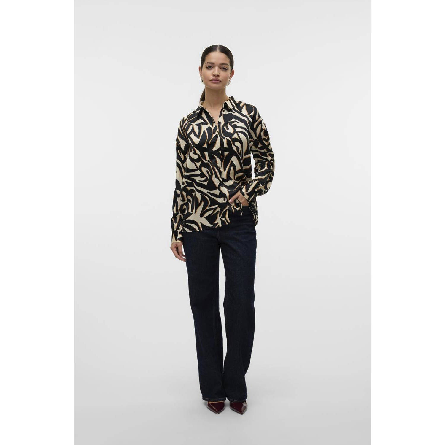 VERO MODA blouse VMVEGA met all over print zwart crème