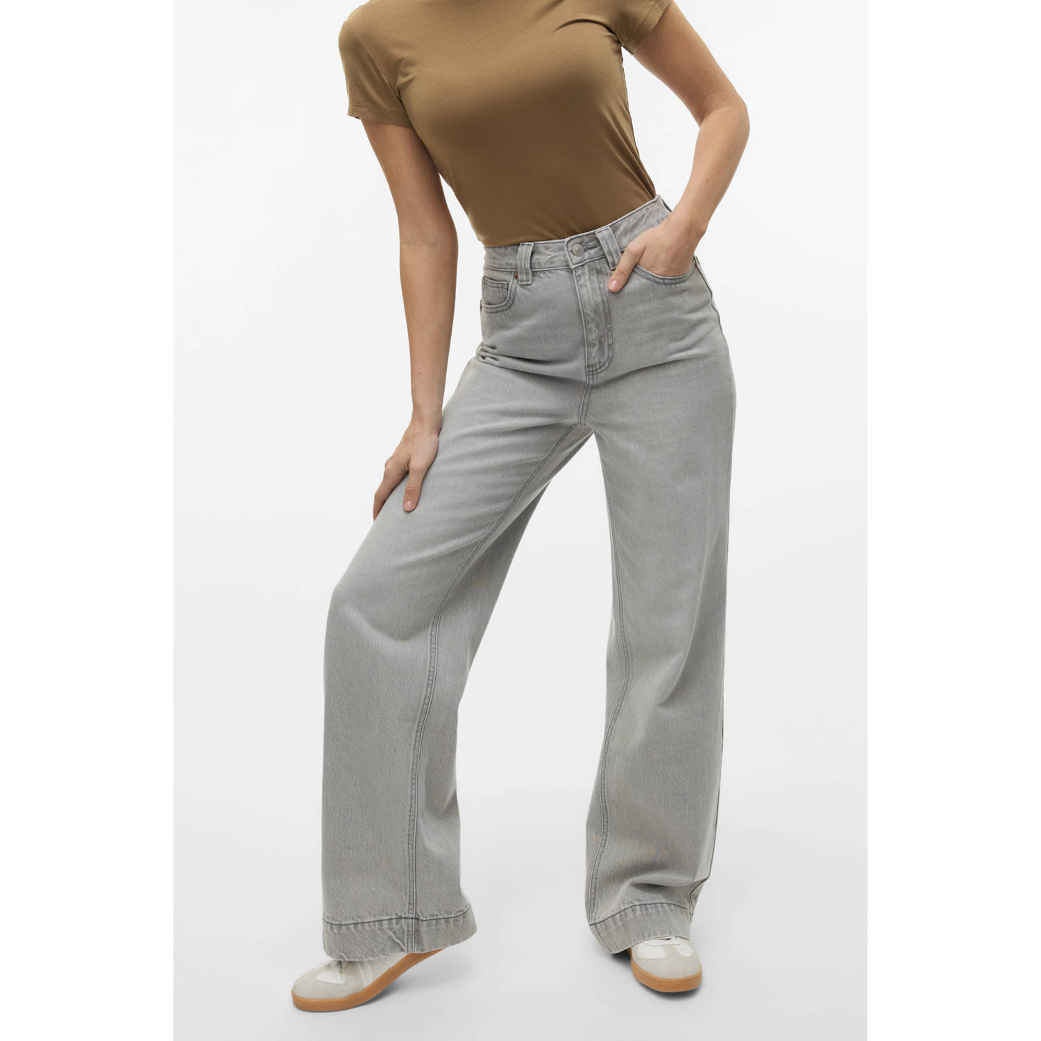 VERO MODA high waist wide leg jeans VMKATHY light grey denim