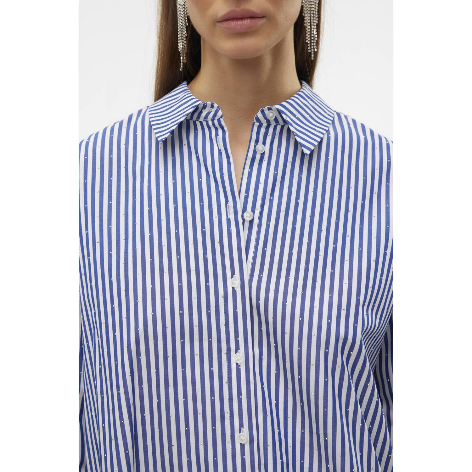 VERO MODA blouse VMINGE met krijtstreep blauw wit