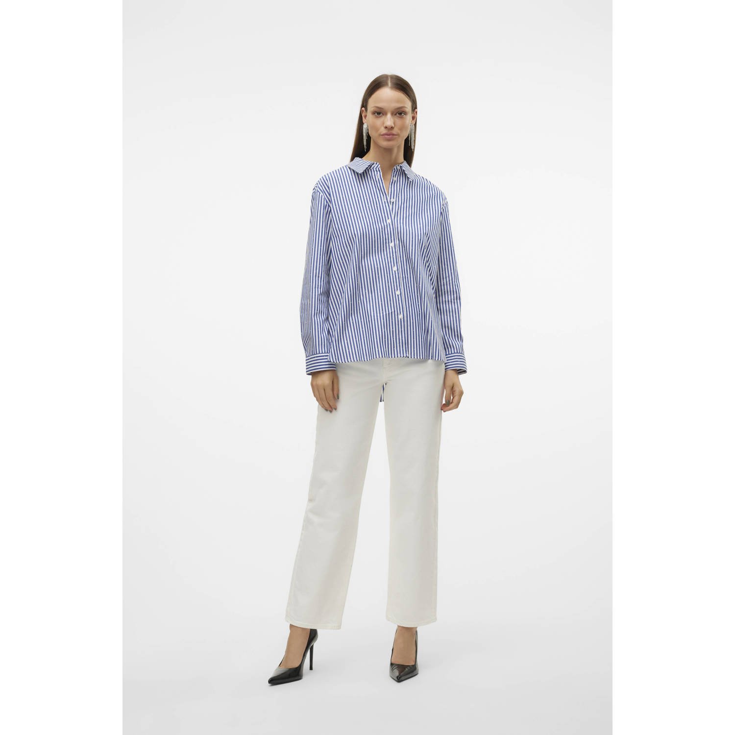 VERO MODA blouse VMINGE met krijtstreep blauw wit