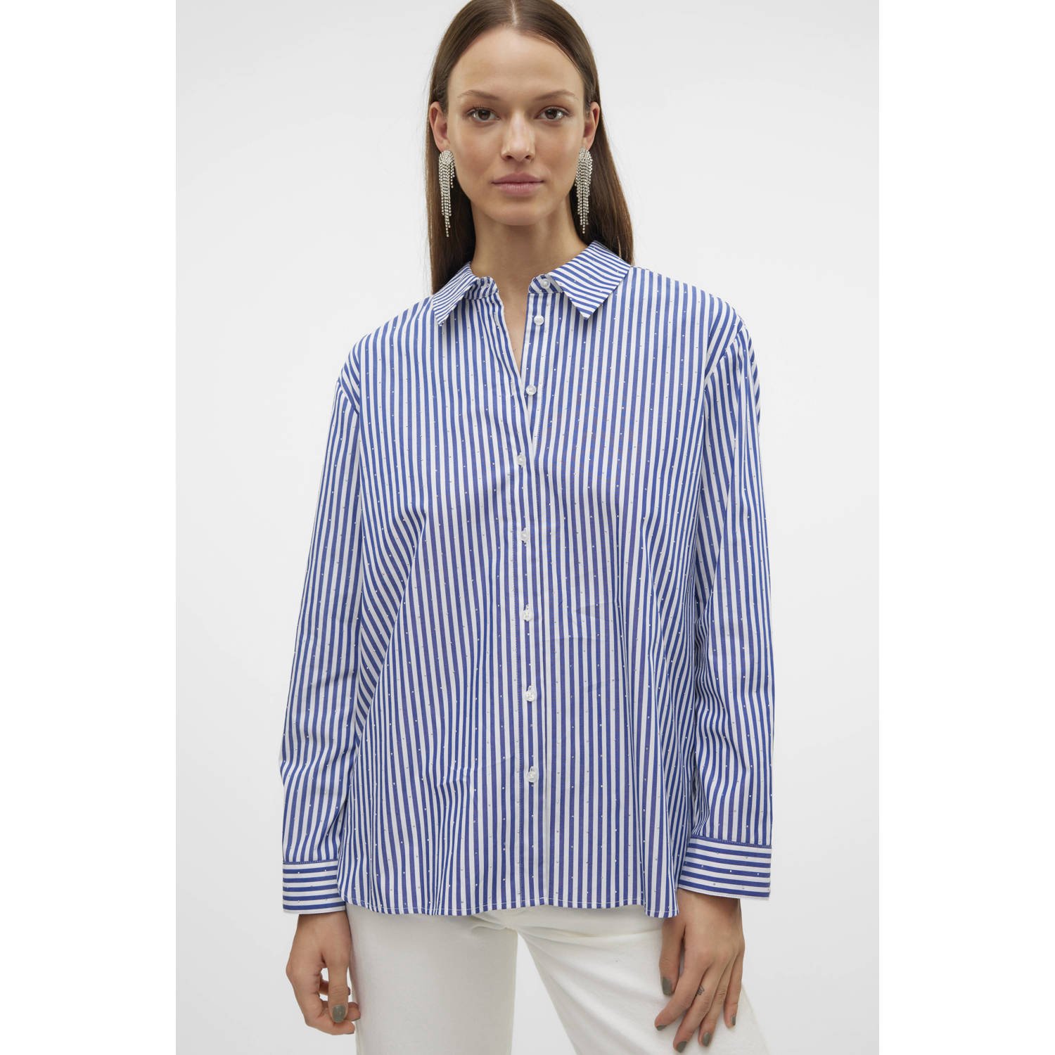 VERO MODA blouse VMINGE met krijtstreep blauw wit
