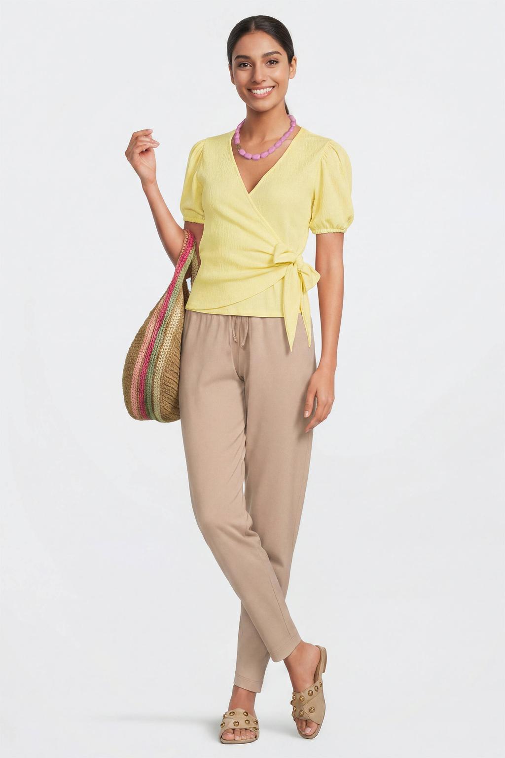 Beige dames Anytime harem jogger van katoen met relaxed, regular waist, elastische tailleband met koord en effen