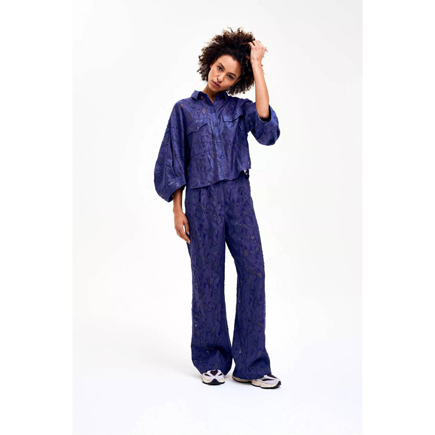 CKS wide leg high waist casual broek blauw