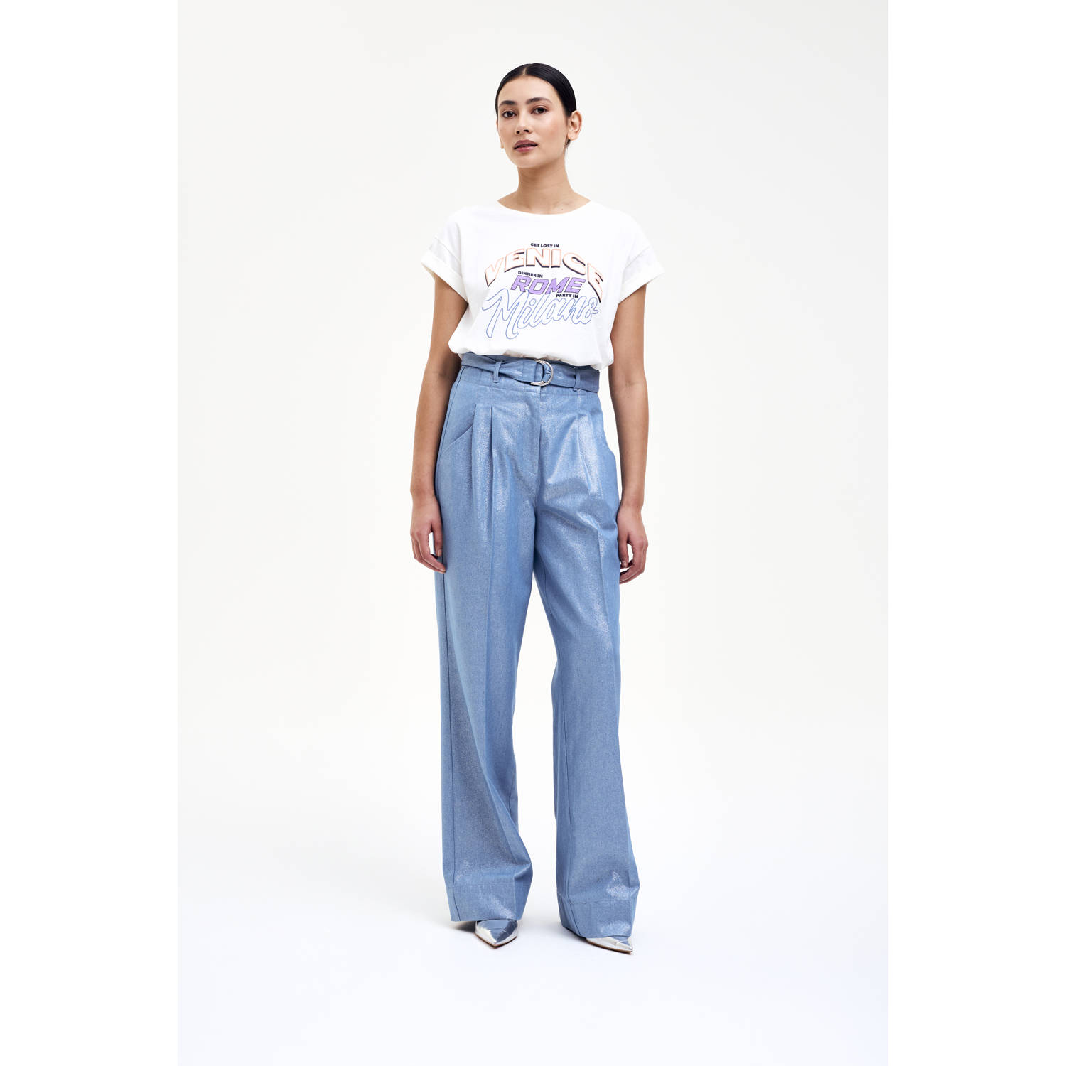 CKS wide leg high waist casual broek lichtblauw