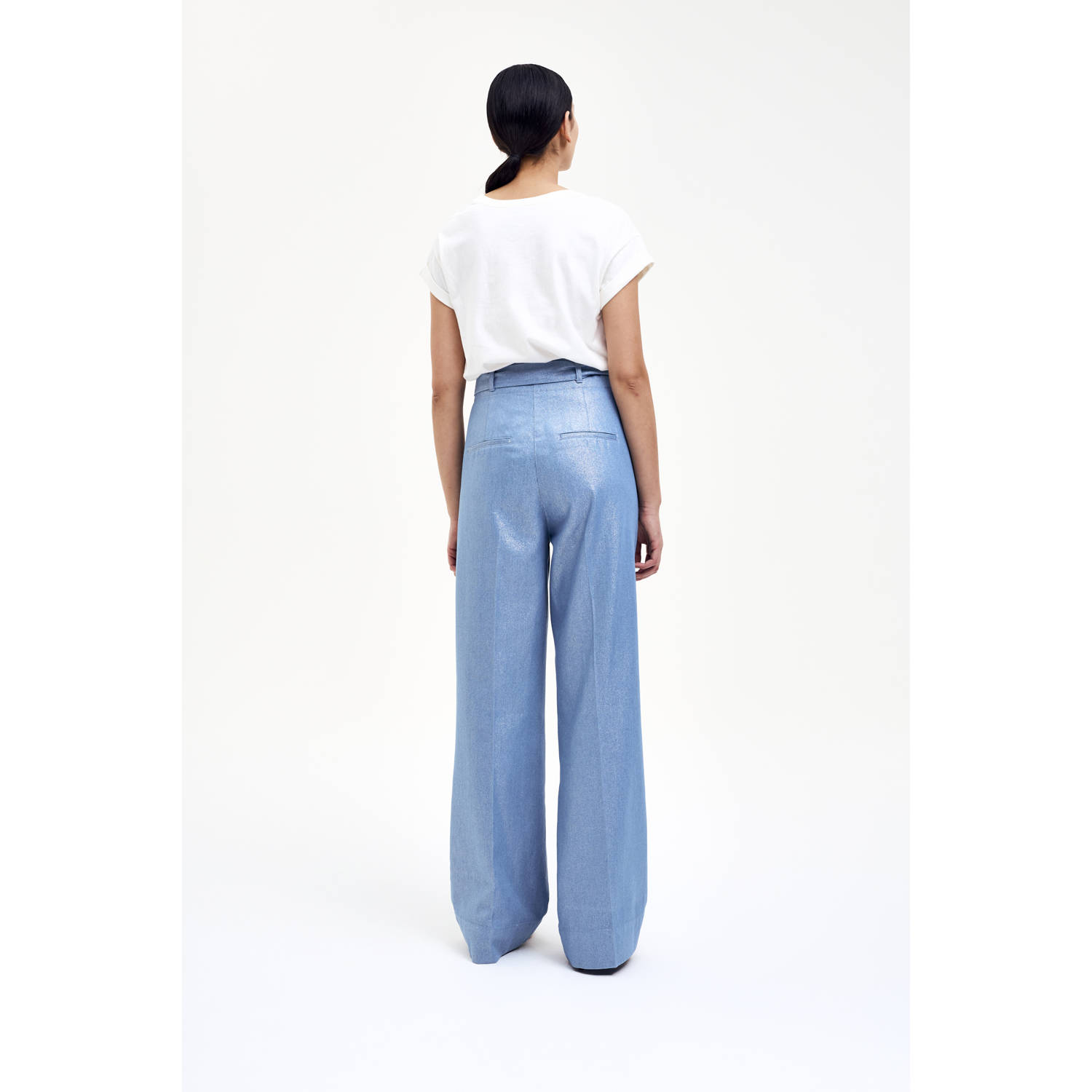 CKS wide leg high waist casual broek lichtblauw