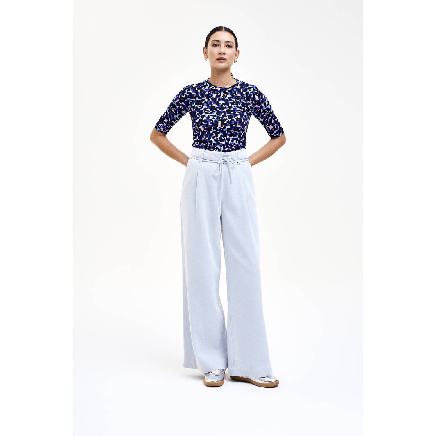 CKS wide leg high waist casual broek lichtblauw