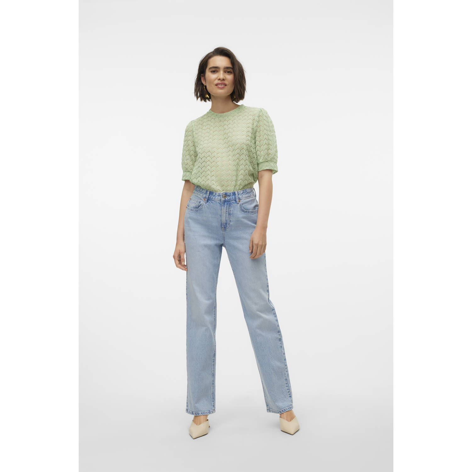 VERO MODA high waist straight leg jeans VMTESSA light blue denim