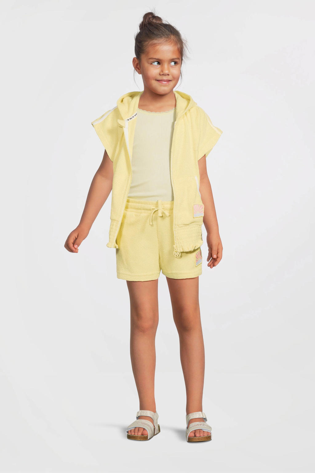 Gele meisjes Me & My Monkey short van badstof van katoen met elastische tailleband met koord en logo dessin