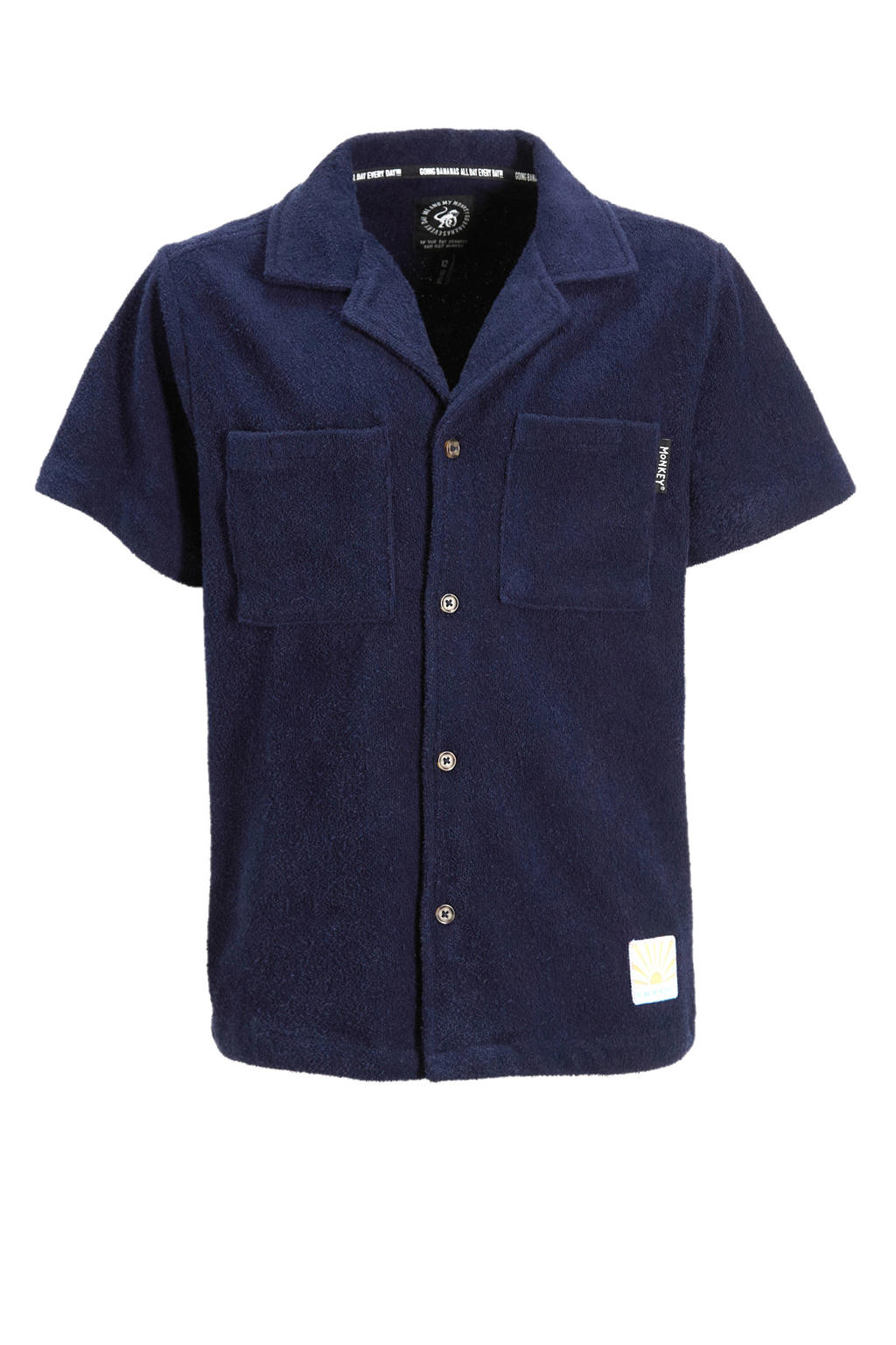 Marineblauw jongens Me & My Monkey overhemd van badstof van katoen met korte mouwen, klassieke kraag en knoopsluiting